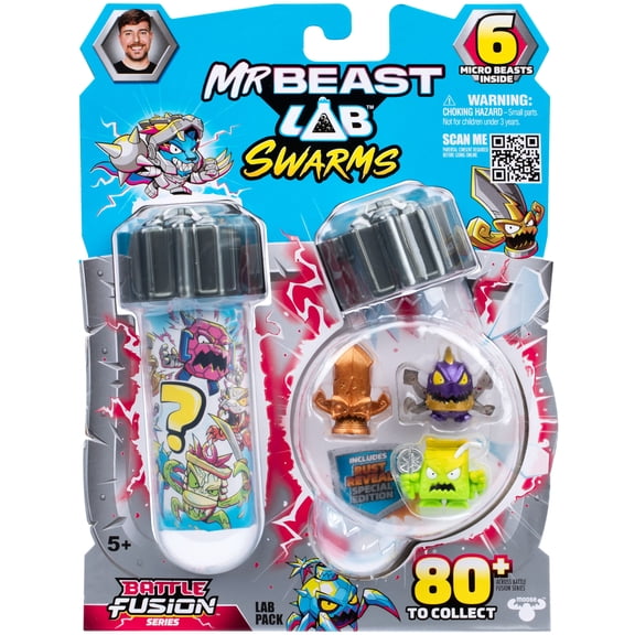 MrBeast Lab Swarms Battle Fusion Series, Lab Pack Includes 6 Micro Beasts (1"), 6 Collectible Stickers & 1 Stackable Fusion Caps, Collect 80 , Ages 5