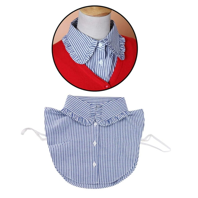 Collar de gargantilla para mujer Camisa de solapa desmontable Blusa de cuello falso de mezclilla Tops A rayas Colcomx Collar falso de algodón para mujer