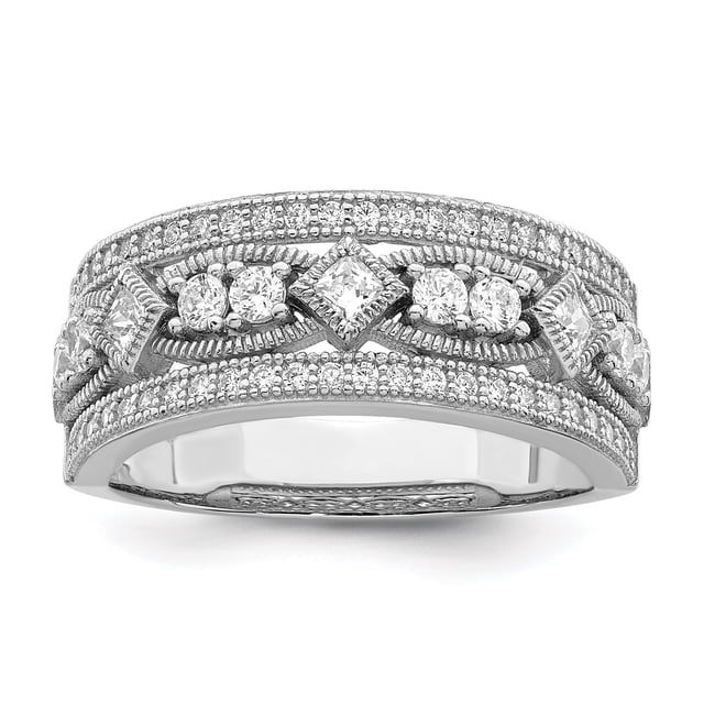 925 Sterling Silver 59 Stone Cubic Zirconia Cz Ring Wedding Fancy