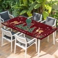 thumbnail image 2 of Christmas Reindeer Table Cloths for 3 Foot Rectangle Tables, Xmas Elk Pine Tree Red Poinsettia Floral Patio Waterproof Elastic Fitted Tablecloths, Washable Rectangular Table Cover for Camping, 2 of 8
