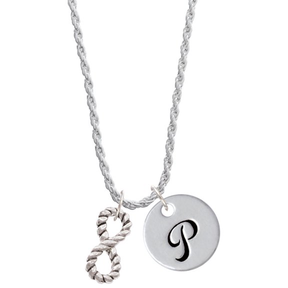Delight Jewelry Silvertone Infinity Rope Silvertone Script Initial Disc - P - Charm Necklace, 20"+3"