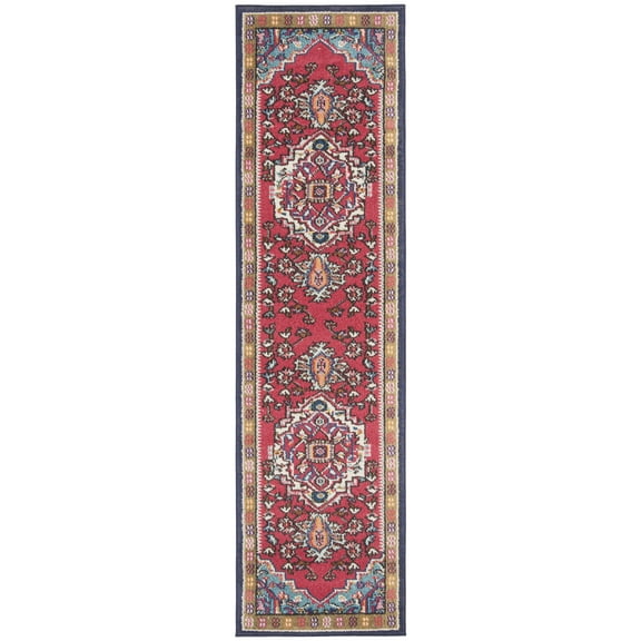 SAFAVIEH Monaco Vivyan Traditional Runner Rug, Red/Turquoise, 2'2" x 14'