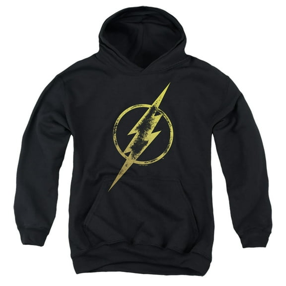 Justice League Flash Eroded Bolt Kids Pull-Over Hoodie (X-Large) for Youth Boys and Girls, Black