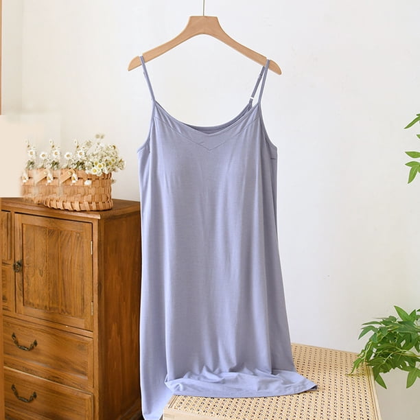 Camisón corto de moda para mujer, color liso, cuello en V y cojín en el pecho, camisón corto para mujer