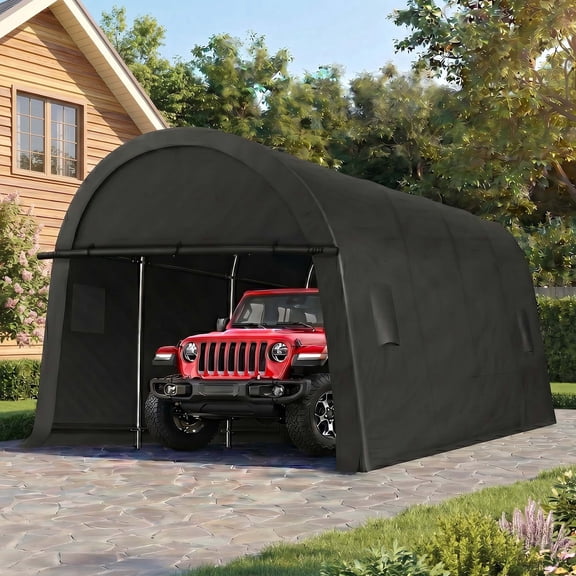 HOTEEL Carport 12x20ft Heavy Duty Portable Garage with All-Steel Metal Frame & Vents, All-Season Round Style Outdoor Storage Shed for Car, Truck, Boat, Patio Furniture Anti-Snow Waterproof