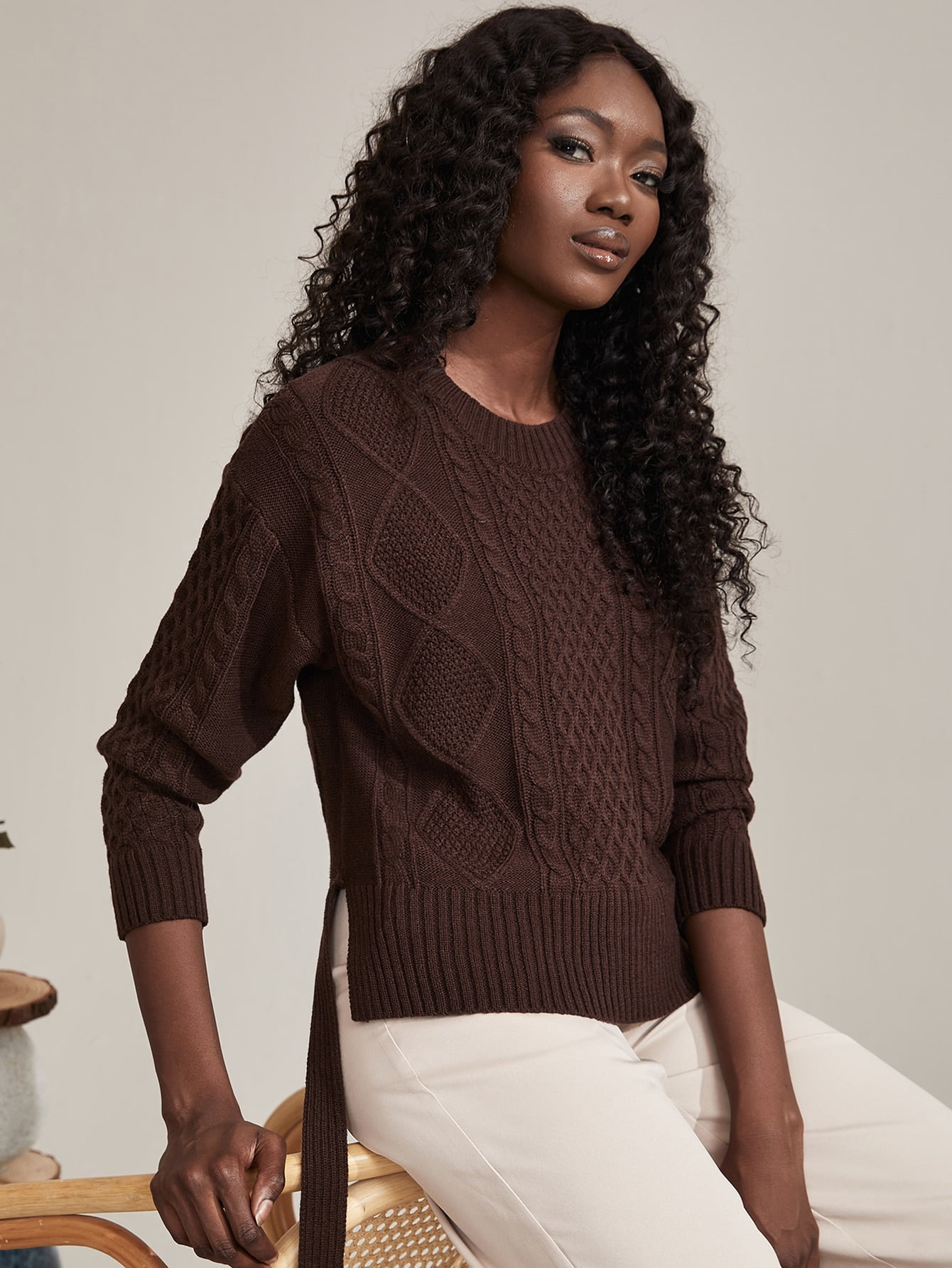 Chocolate Brown Cable Knit Drop 