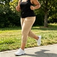 thumbnail image 2 of Women's Plus Size Sports Cropped Pants, Elastic Waist Side Pockets Solid Tone, Plus Size Capris with Pockets for Gym Sports Summer Daily | TruHer,Khaki 2XL, 2 of 8