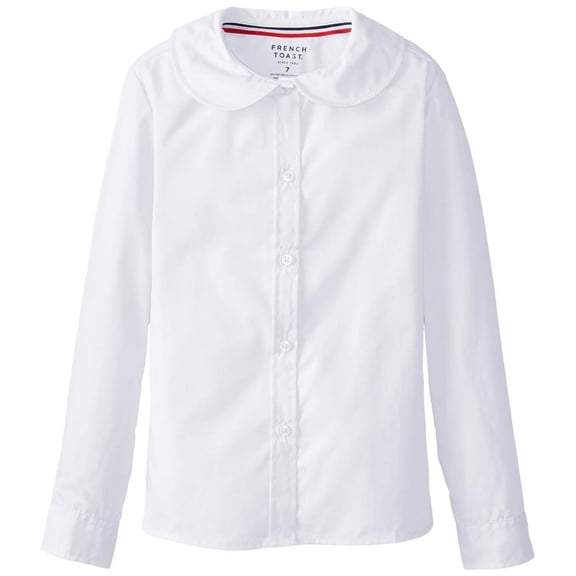 French Toast Girls Long Sleeve Peter Pan Button Down Shirt (White 20)