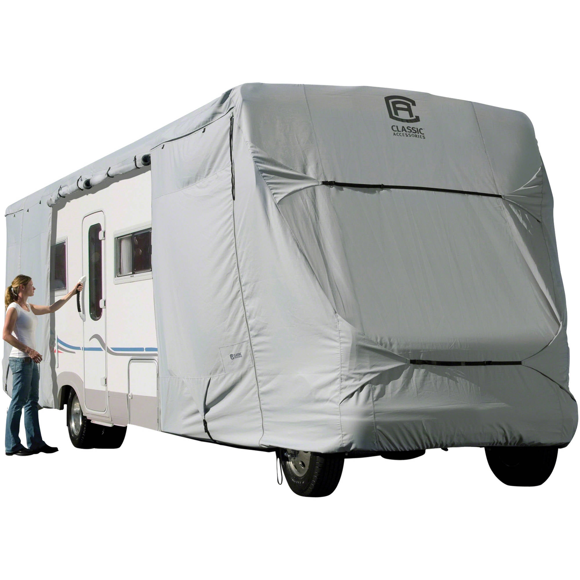 Gutter Cover 29' RV Camper Motorhome with 4 Tire Covers RVMasking 500D Top Class C Cover RV Cover Upgraded Waterproof Camper Cover for 26' 