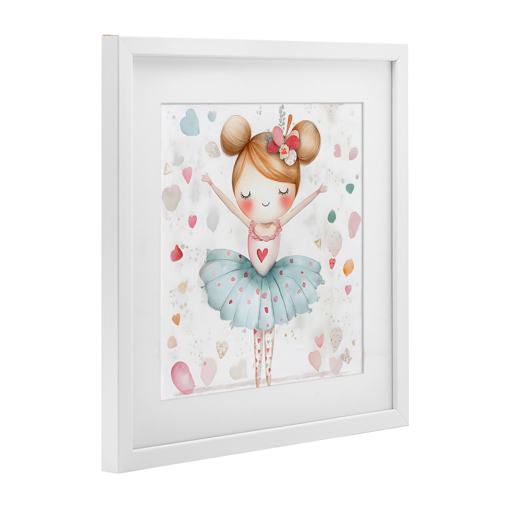 Stupell Industries Cute Ballerina with Hearts White Framed Print Under Glass, design by Creative Studio