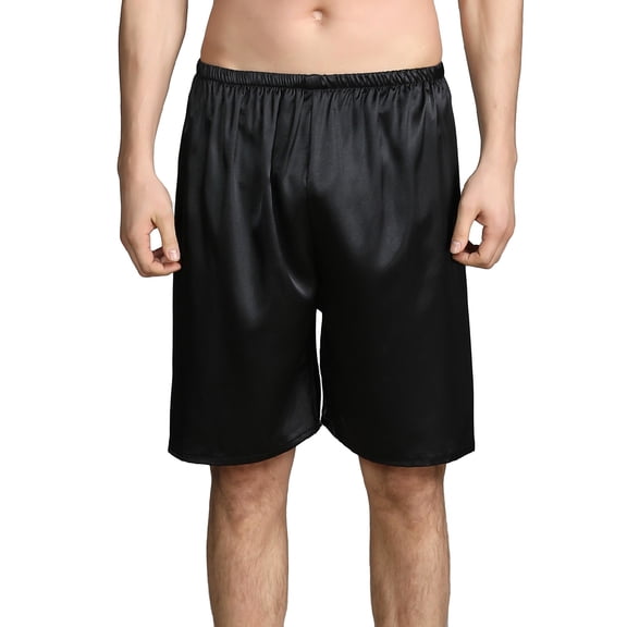 SWSMCLT Men's Satin Boxers Silk Shorts Summer Loungewear Elastic Waist Graphic Pattern Lightweight Bermuda Pj Sleep Short Pajama Pants Sleeping Bottoms Lounge Sleepwear Black XX-Large