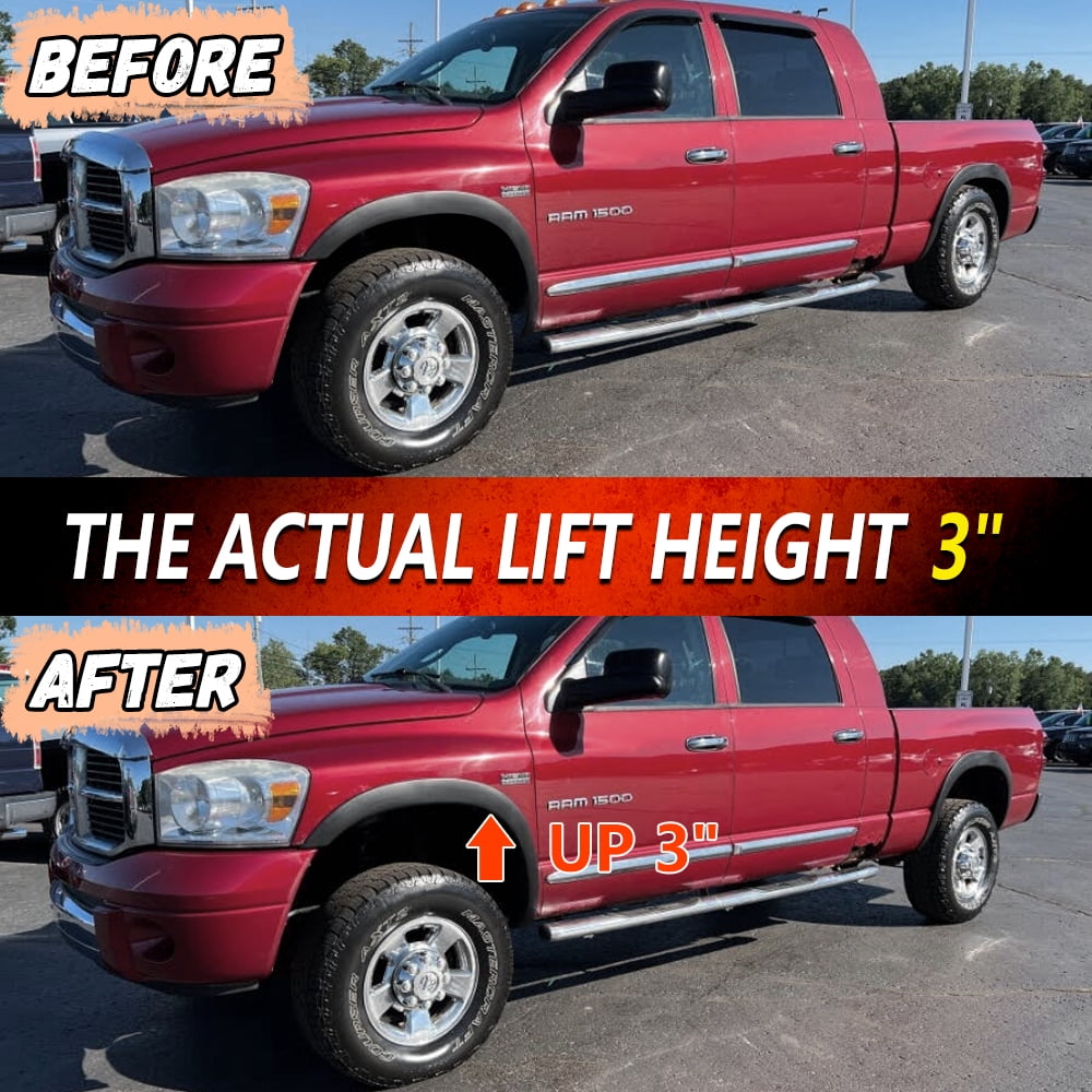 3" Ram 1500 Leveling Lift Kit, 3in Front Suspension Lift Kit Forged Strut Spacers for 2006-2024 Dodge Ram 1500 4WD, Dakota 2WD/4WD 2005-2007&2009-2011, CNC Machine Black Anodized
