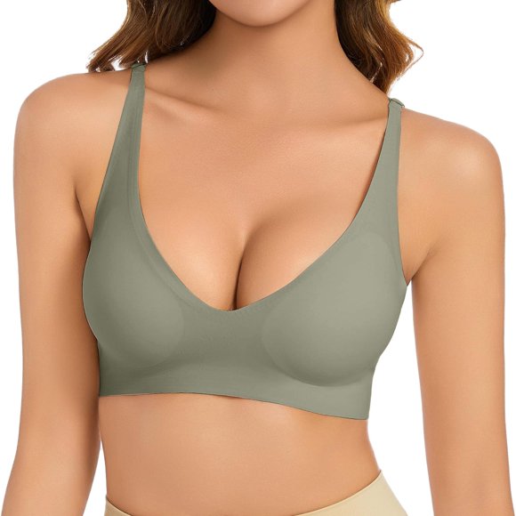 SNKSDGM My Items Women's Bra Without Underwire V Neck Comfort Soft Bra Push Up Seamless Bra Lightly Padded for A Feel Fit Bralette Women Made in Canada