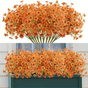 Zukuco 12 pcs UV Resistant Artificial Fall Flowers, Autumn Faux Plants for Outdoor Decor, Thanksgiving Wedding Home Garden Window Box Fireplace Decoration - Plastic Greenery Shrub Plant