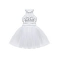 thumbnail image 3 of CHICTRY Girls Sequins Ballet Leotard Dress Halter Gymnastics Skirted Leotard White 5-6, 3 of 7