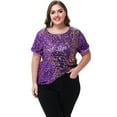 thumbnail image 3 of Women's Sequin Tops Plus Size Round Neck Sparkle Glitter Short Sleeve Party Tunic Blouse, 3 of 6