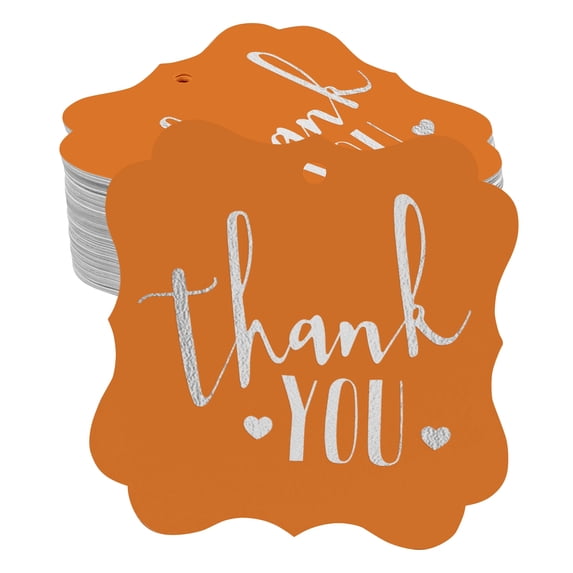 Inkdotpot Real Silver Foil Bracket Shape Paper Hang Tags Thank You Bridal Shower-Baby Shower-Retirement-Wedding-Birthday Favor Tags Pack Of 100