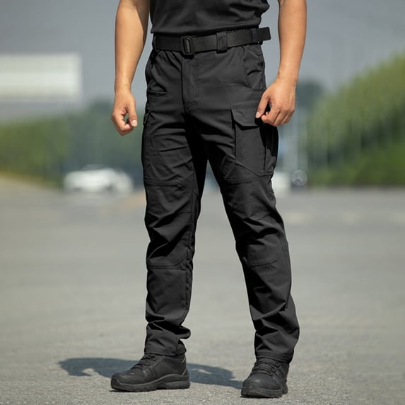 GrmtClth Cargo Pants For Men Ripstop Stretch Flex Relaxed Fit Multi Pocket Lightweight Outdoor Hiking Construction Work Baggy Trousers Black L
