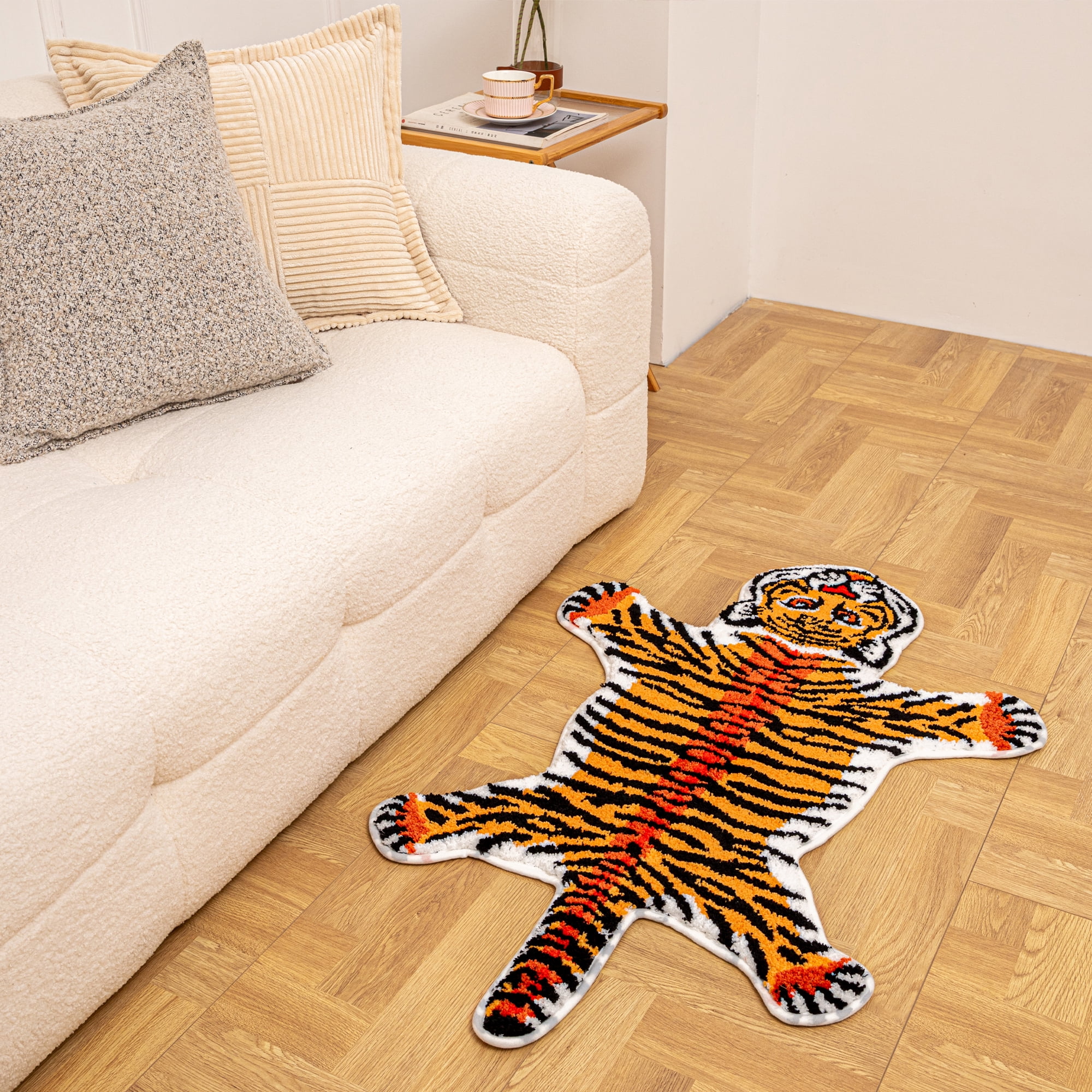 yingda1992 Orange Tiger Bath Mat for Bathroom Cute Tiger Print Funny Cartoon Non Slip Animal Shaped Absorbent Bathtub Mat Plush Shower Door Mat Decor 39.3x25.5 Inch