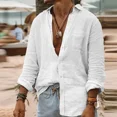thumbnail image 4 of GLESTORE Linen Shirts For Men Button up Shirts Long Sleeve with Pocket Summer Outfits Turn-Down Collar White XL, 4 of 4