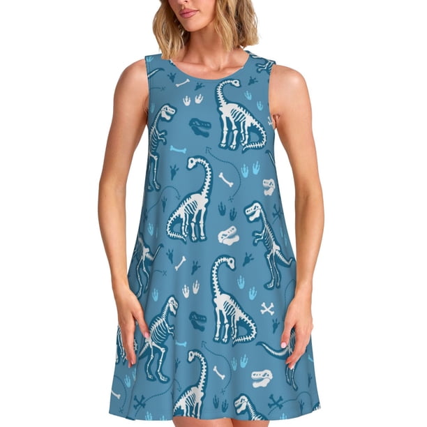 Balery Dinosaur Skull Vestidos de verano para mujer con estampado: vestido holgado sin mangas, vestido playero informal y cómodo para días calurosos.