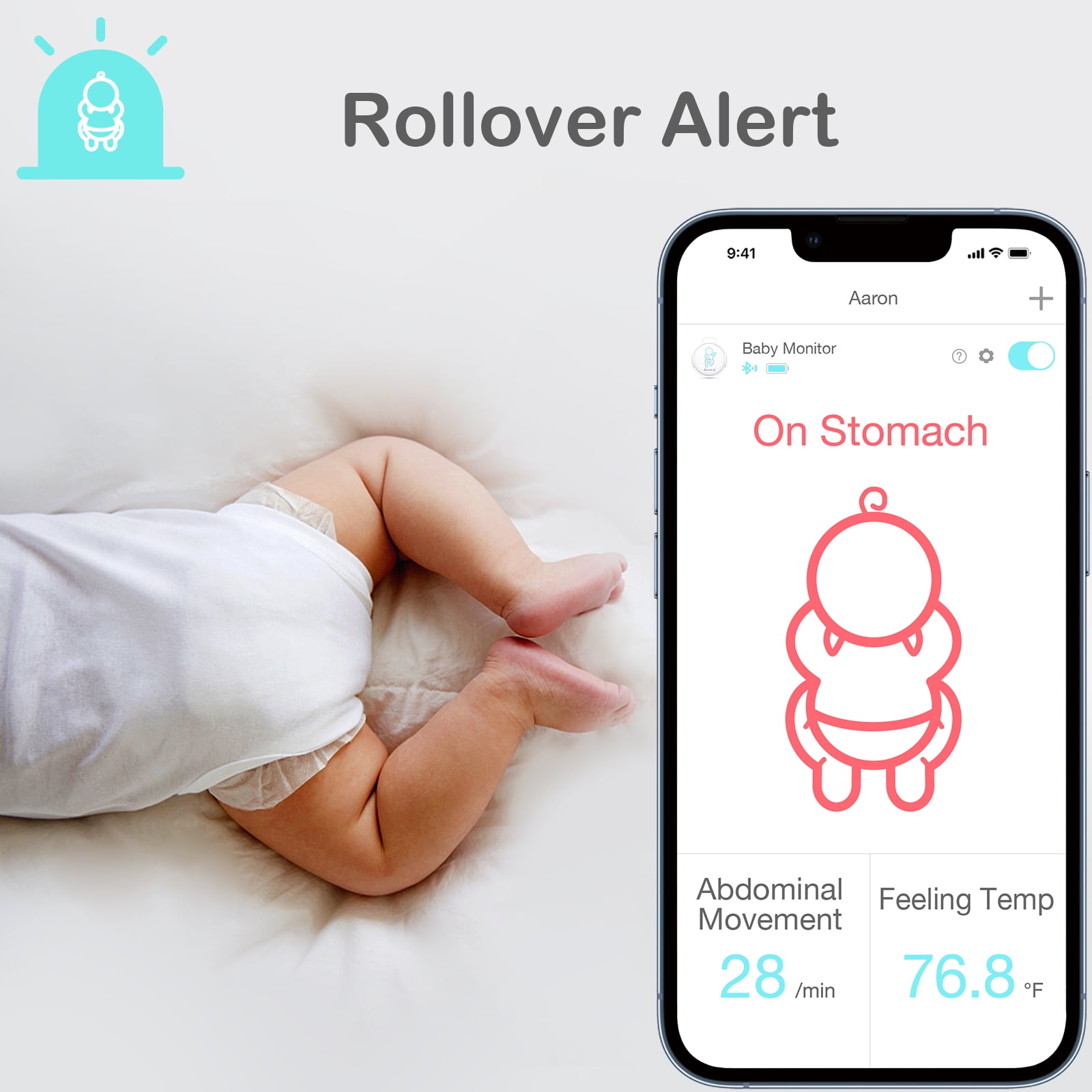 Sense-U Smart Baby Abdominal Movement Monitor - Tracks Baby's Abdominal  Movement, Temperature, Rollover and Sleeping Position for Baby Safety with  
