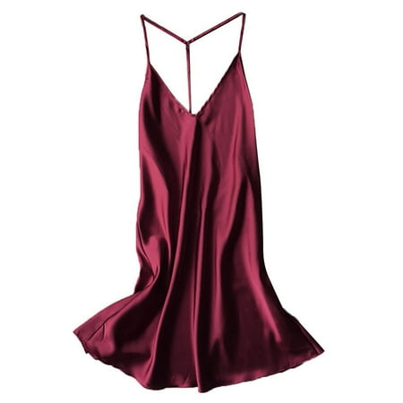 

ZXHACSJ Women Sexy Satin Sleepwear Babydoll Lingerie Nightdress Pajamas Wine S