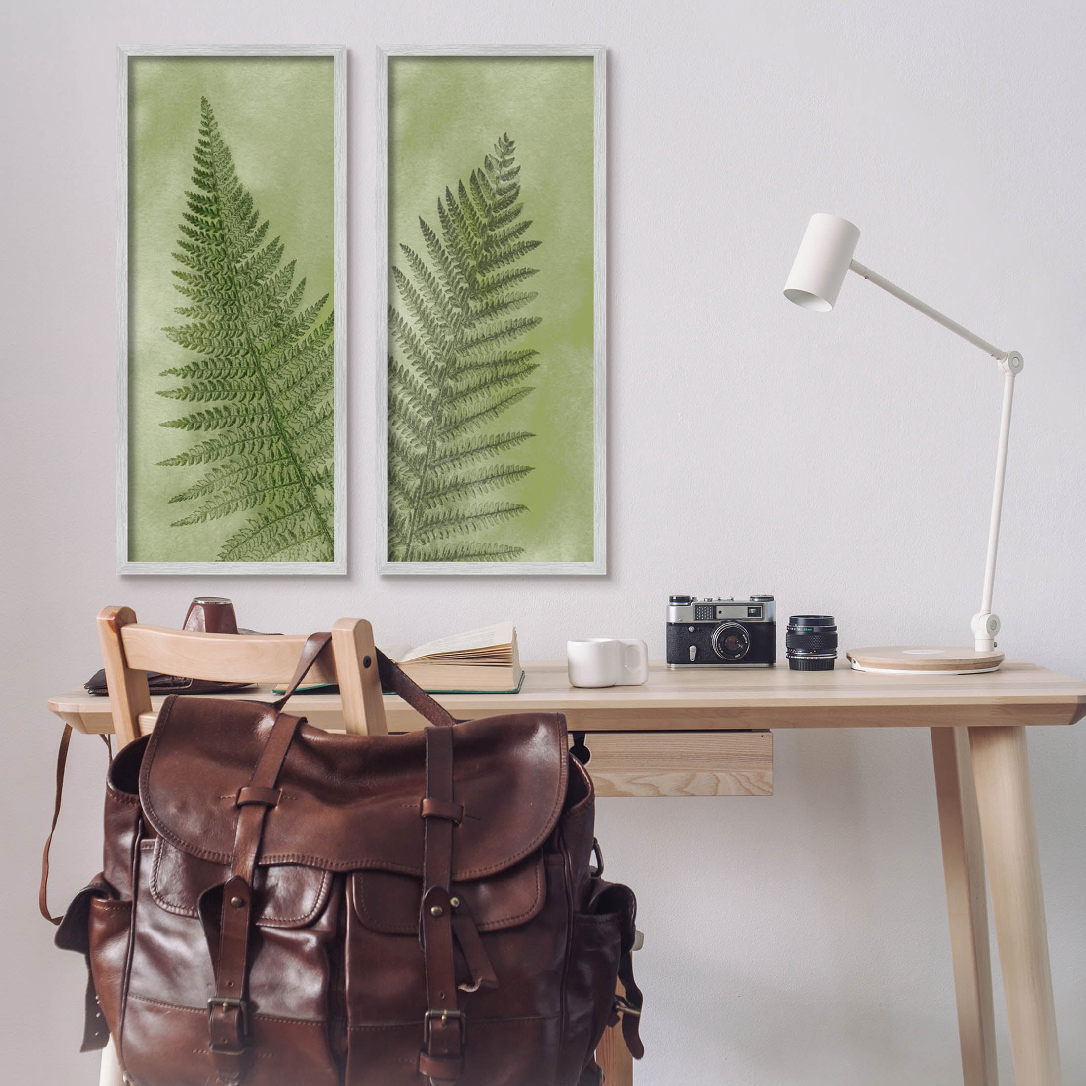 Woodland Nature Fern Leaves Botanical & Floral Graphic Art Gray Framed Art Print Wall Art, Set of 2