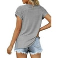 thumbnail image 3 of Minnieouse Verano plisado manga corta Color sólido empalme cuello en V camiseta Casual básico Tops camisas femeninas camisetas diarias para Prendas para la parte del cuerpo Plata XXL, 3 of 6