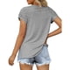 thumbnail image 3 of Minnieouse Verano plisado manga corta Color sólido empalme cuello en V camiseta Casual básico Tops camisas femeninas camisetas diarias para Prendas para la parte del cuerpo Plata XXL, 3 of 6