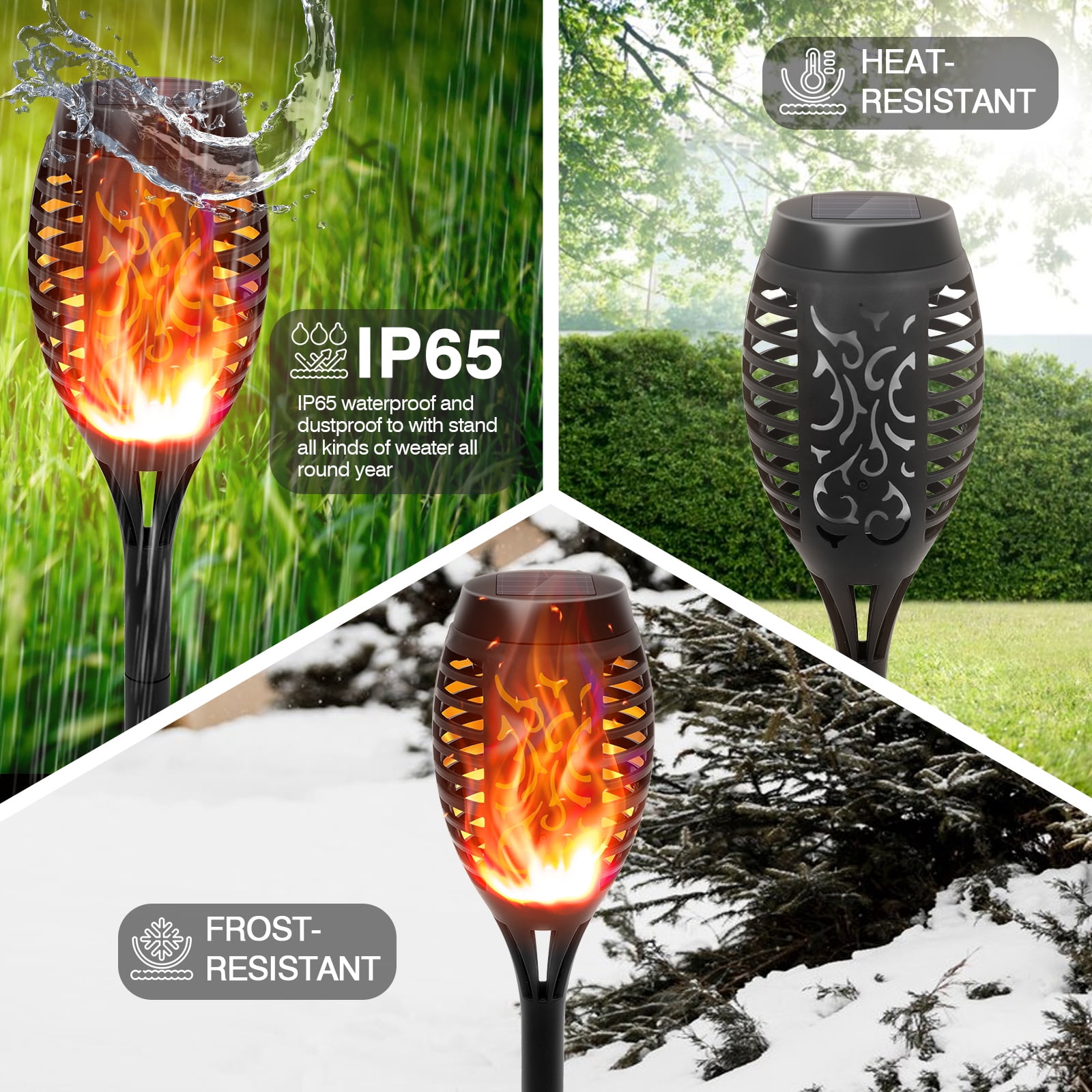 Solar Lights 12 LED Flickering Flame Solar Torch Lights Waterproof Outdoor Lighting Solar Powered Pathway Lights Landscape Decoration Lighting for Garden Patio Yard, 12 Pack