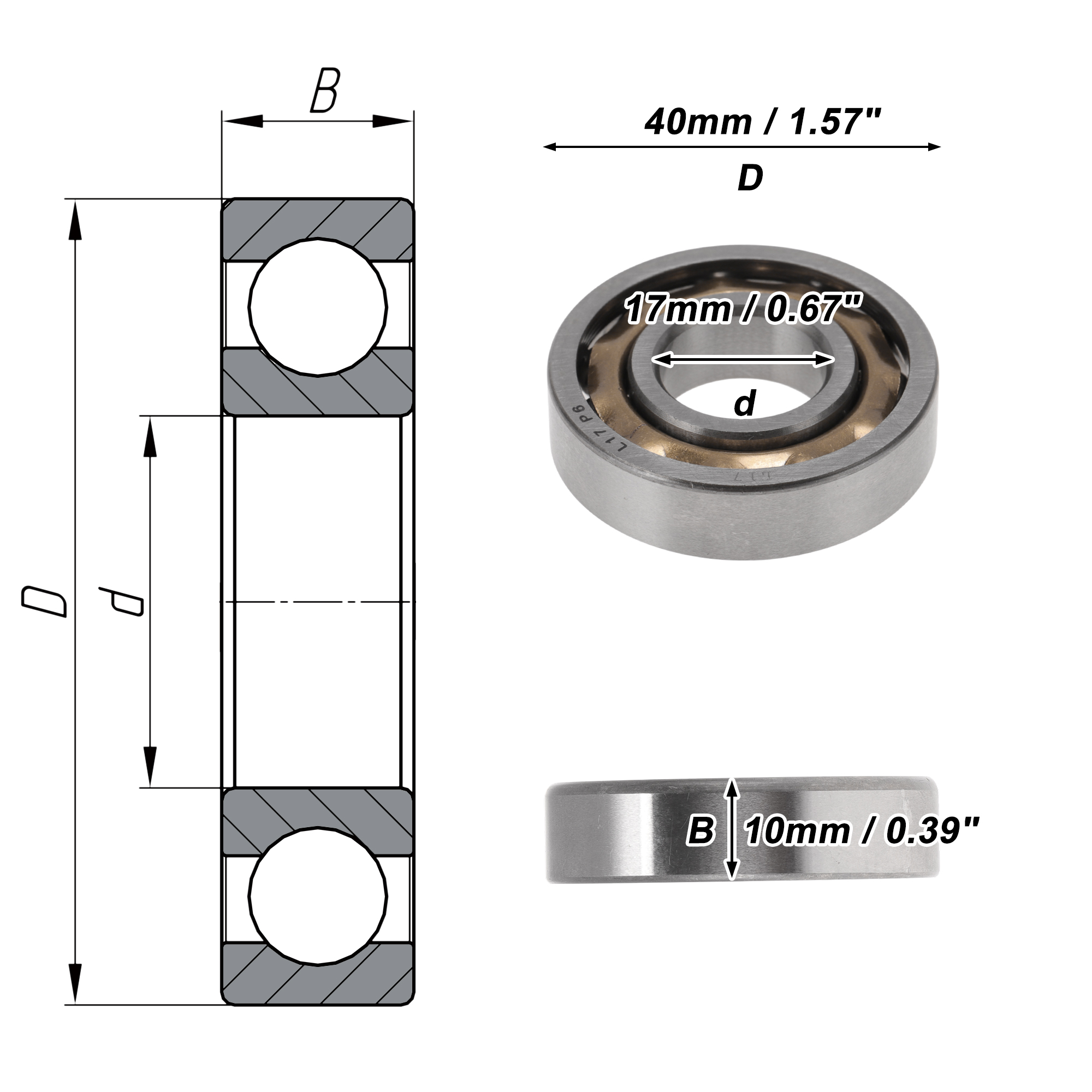 Unique Bargains L17 Deep Groove Ball Bearings 17x40x10mm P6 Open Type Lubricated Bearings 1 Pc Car Scooter Skateboard Wheel Universal Silver Tone Gold Tone