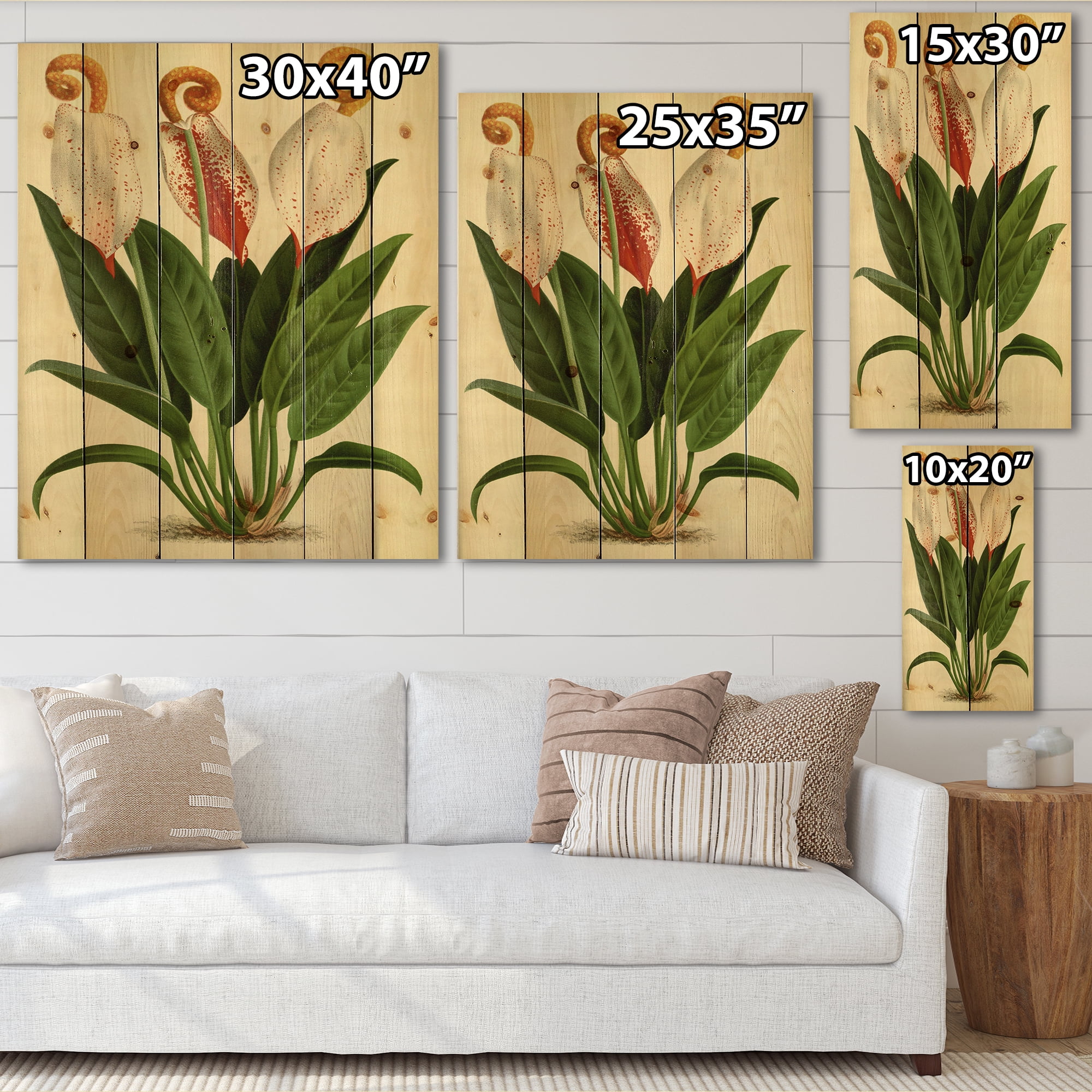 Designart 'Retro Wildflowers' Farmhouse Print on Natural Pine Wood