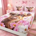thumbnail image 4 of meiyoeat Highland Cow Flower Bed Sheets,Cute Farm Cattle Full Size Sheets For Girl,4pcs,1 Flat Sheet,1 Fitted Sheet and 2 Pillowcases, 4 of 6