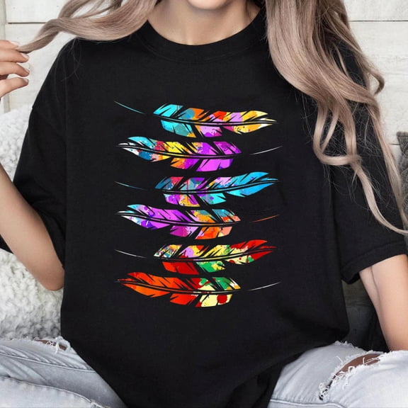 100% Cotton Unisex Colorful Feathers American Indian Pride Native American T-Shirt