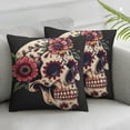 thumbnail image 3 of Acheng Unique Flower Decorated Day of Dead Sugar Skull Graphic Throw Pillow Covers Set of 2 18x18in, 3 of 7