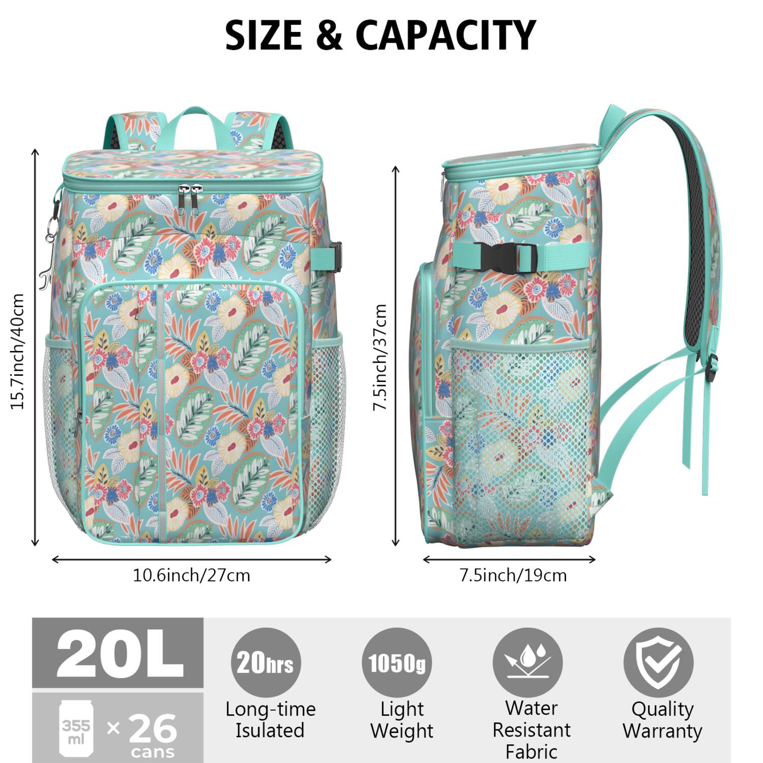 Travel Cooler Bag - Boho Bohemia Flower Camping Beer Cooler Backpack with Bottle Opener- Waterproof Insulated Picnic Backpacks - Cooler Bag for Beach