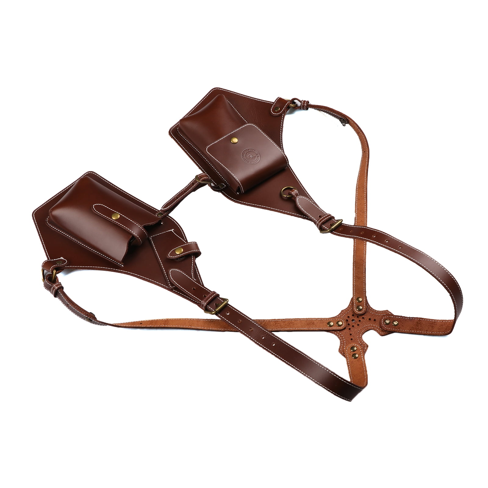 TOURBON Leather Tool Suspenders Bag Vintage Brown Shoulder Strap Tool Pouch for Phone Fully Adjustable