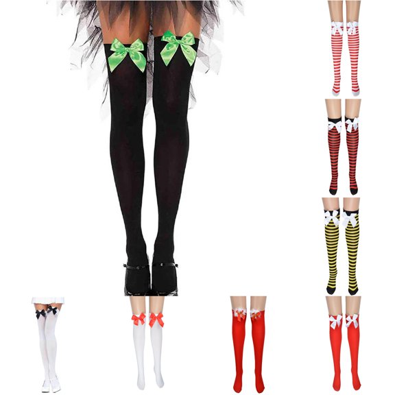 Xijirk Womens Thigh High Socks with Satin Bow Decor Over The Knee Hosiery Black,One Size