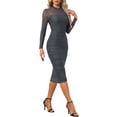 thumbnail image 4 of INSPIRE CHIC Mesh Dress for Women's Mock Neck Long Sleeve Ruch Cocktail Bodycon Dresses S Grey, 4 of 6