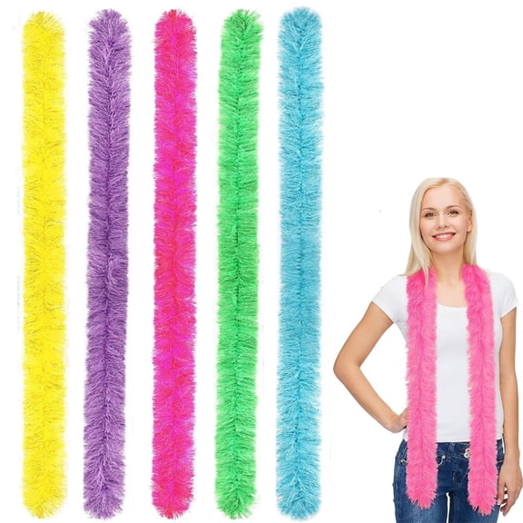 Scheam 5 Ft Colorful Fluffy Boa 5 Pcs Artificial Feather Boas Set Stage Costume Accessories Prom Clothing Decorations for Wedding Birthday Christmas Bachelorette Party (Multicolor B)