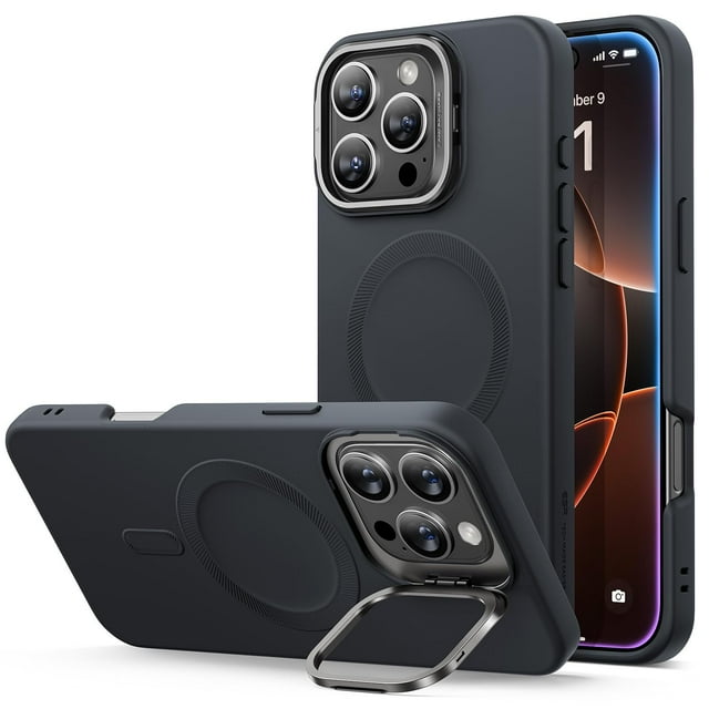 Funda de silicona ESR con soporte para iPhone 16 Pro Max negra
