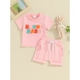 thumbnail image 3 of Jxzom Toddler Baby Girl Easter Outfit 6M 12M 18M 2T 3T Fuzzy Letter Embroidery Short Sleeve Tops Solid Shorts Summer Clothes Set, 3 of 8