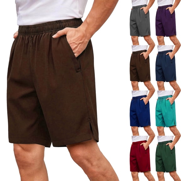 HOMADLES Mens Athletic Shorts for Men Gym Shorts Elastic Waist Short Pants Straight Outdoor Hiking with Pockets, Brown M
