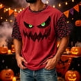 thumbnail image 5 of IAJDKMEK Men's Halloween Corduroy T-Shirt - Short Sleeve Round Neck Letter Print, Casual Shirts for Men, Lightweight Graphic Tee for Daily & Party,Red 2XL, 5 of 8