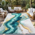 thumbnail image 2 of 4' x 6' Outdoor Rug, Abstract Marble Outdoor Washable Rug Large Floor Carpet, Turquoise Abstract Golden Foil Texture Non Shedding Area Rug for Outside Patio RV Porch Deck Balcony Camping Living Room, 2 of 9