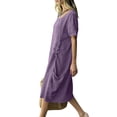 thumbnail image 3 of Dvprdro Crewneck Short Sleeve Side Drawstring Tie Hem Side Pockets Loose A Line Maxi Dress for Women 2026 Summer Beach Casual Solid, 3 of 7