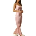thumbnail image 4 of Unique Bargains Womens Satin Cowl Neck Cami Top with Long Pant Loungewear Pajama Set Pink L, 4 of 7