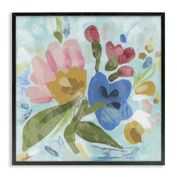 Stupell Industries Stylish Pop Flowers Floral Painting Black Framed Art Print Wall Art, 12 x 12