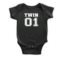 thumbnail image 2 of Body Twin Bodysuit Clothes Sports Jersey Numbers 01 and 02 Outfits Gift for Twins (Black, 12-18M), 2 of 5